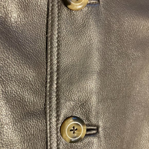 EDDIE BAUER MENS Medium Dark Brown Genuine LEATHER Button Down QuiltLined JACKET - Picture 9 of 15